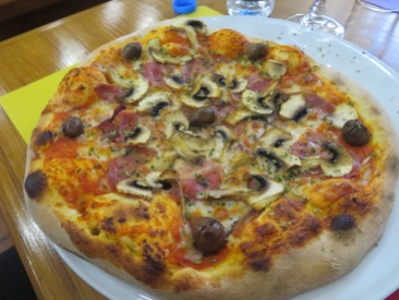 Laurie enjoyed this olive, mushroom and salami pizza. We were not disappointed and had a wonderful time with our waitress.