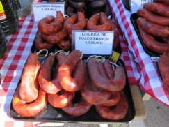 Linguiça is a form of smoke-cured pork sausage seasoned with garlic and paprika. These are from the white pork and the next