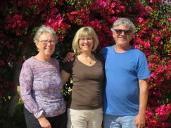 Patricia, Laurie and Marc in front of the bougainvillea arch at the corner of Pat's and Gary's terrace.